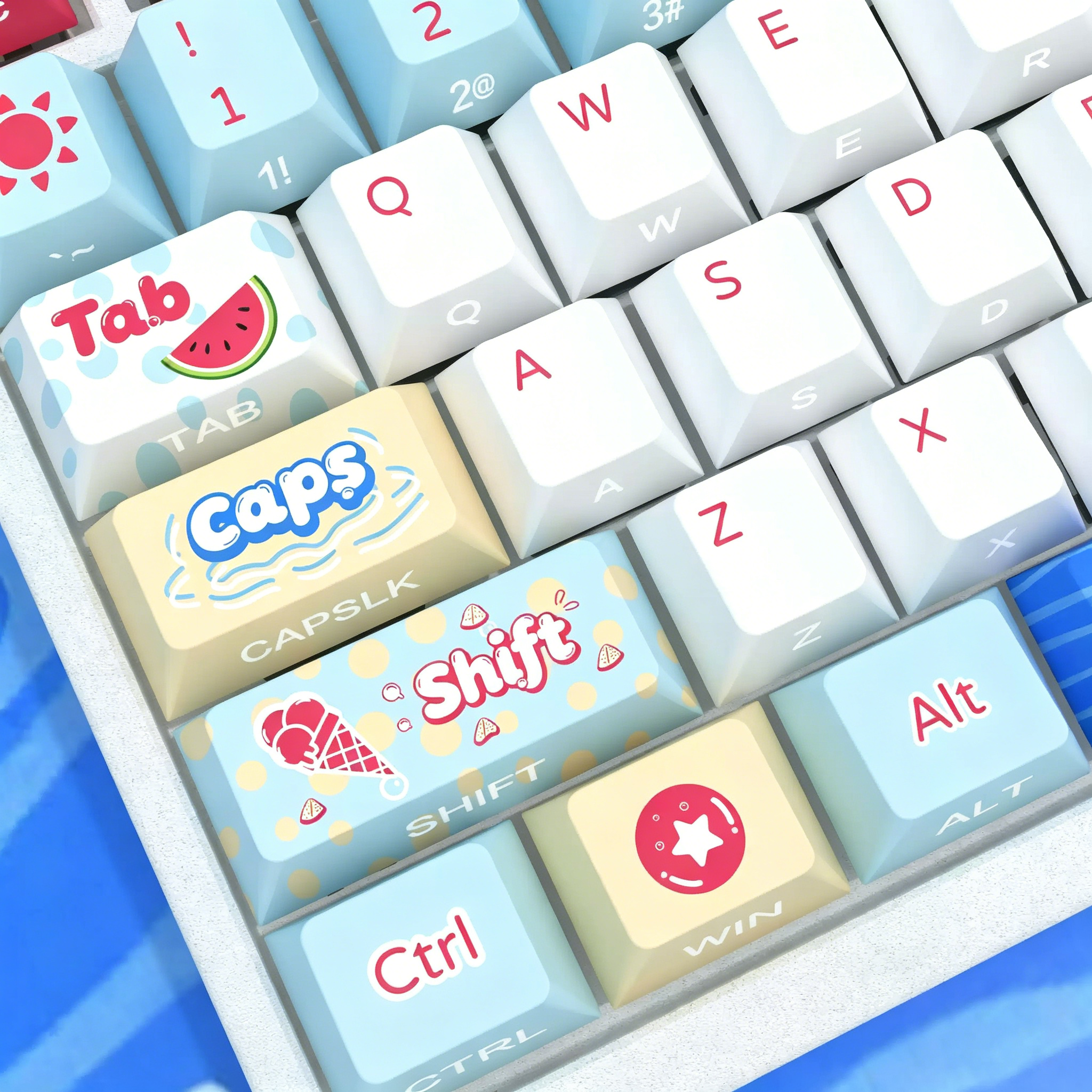 Lamune themed series, summer themed keycap set, PBT material personalized keycap set, anime and games cultural creative decoration keycap set, compatible with 61/64/68/75/84/87/104 mechanical keyboard