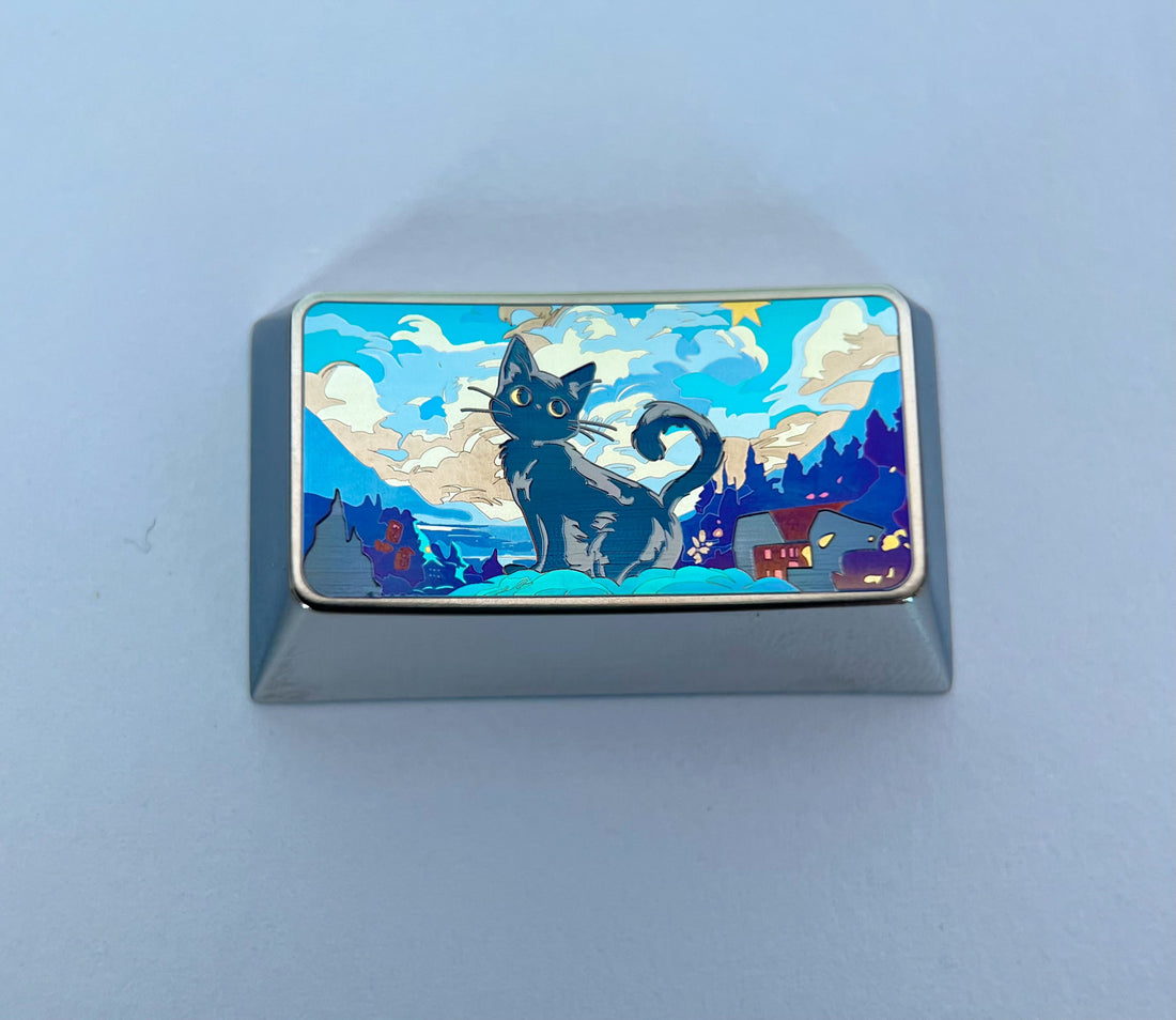 The Starry Night, Kitten style, 1.75U titanium alloy hand carved, regular personalized keycap