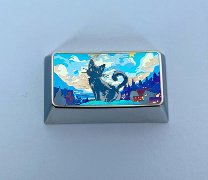 The Starry Night， Kitten style, 1.75U titanium alloy hand carved, regular personalized keycap