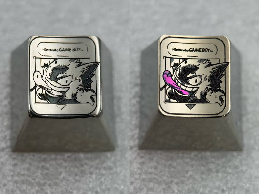 Pok é mon, Gengar, Game Boy, 1U titanium alloy personalized keycaps, metal keycaps for anime and gaming peripherals