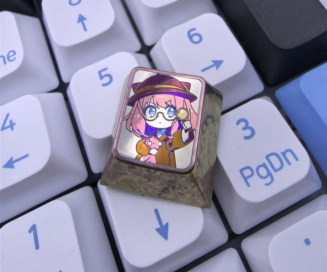 SPY × FAMILY, Detective Anya titanium alloy personalized keycaps, anime metal decorative keycaps.