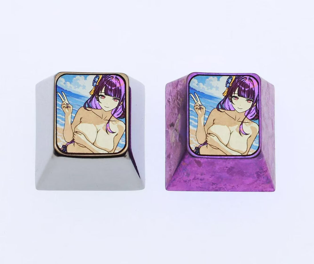 Genshin Impact， Sexy Raiden Shogun, 1U titanium alloy personalized keycap, anime and game creative metal carved keycap