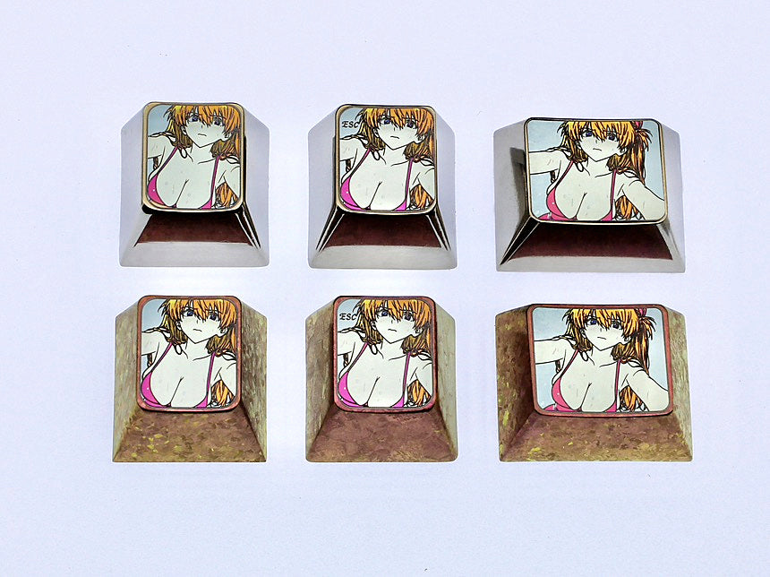 Swimsuit Asuka, 1U/1.25U titanium alloy carved personalized keycaps, mechanical keyboard metal decorative keycaps