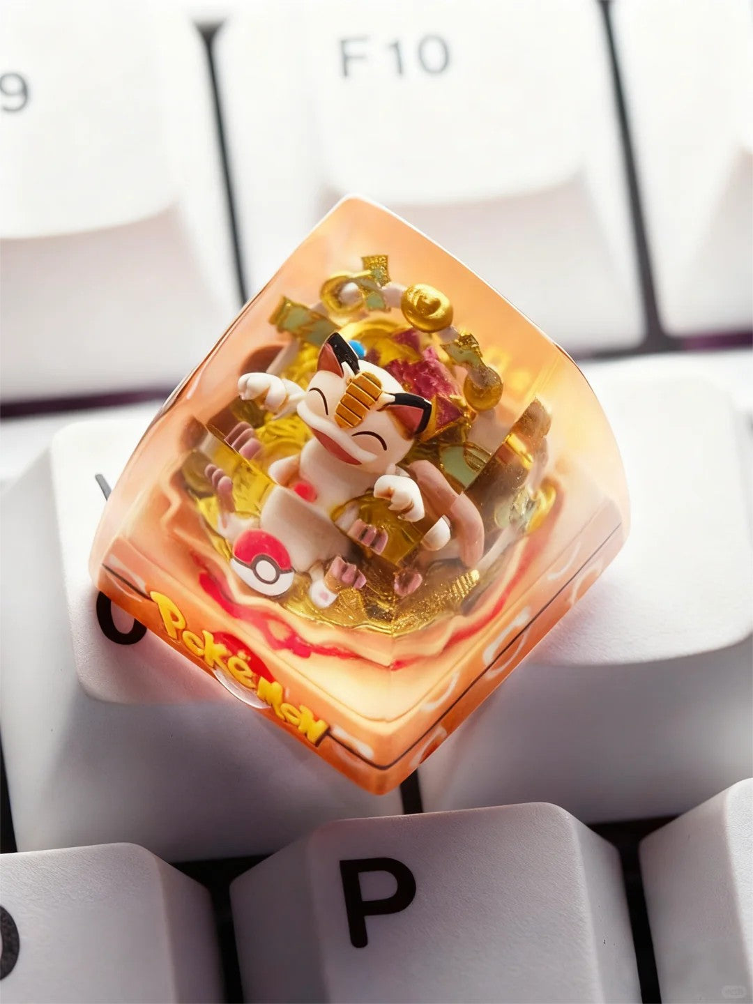 Pok é mon, Meowth，1U，Crystal drops of glue personalized keycaps, Anime game creative decoration keycaps