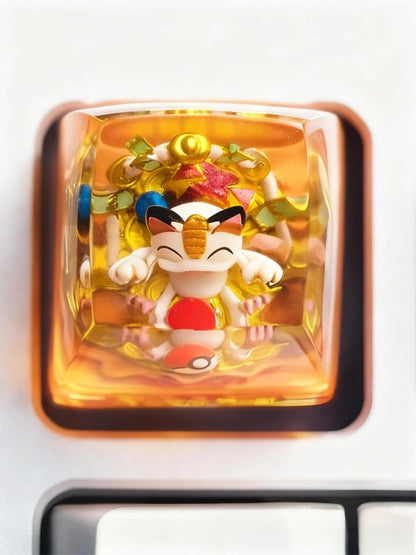 Pok é mon, Meowth，1U，Crystal drops of glue personalized keycaps, Anime game creative decoration keycaps