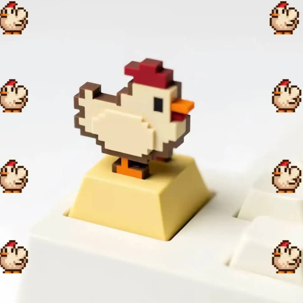 Pixel chicken, resin molded personalized keycaps, cute and alternative decorative keycaps