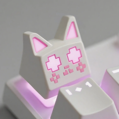 Cat face keycap, with a 45% angle on the side face, resin printed personalized keycap, cute artistic decorative keycap.