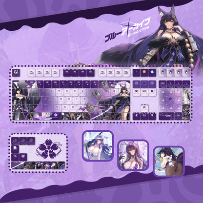 Azur Lane，Musashi theme, PBT material personalized keycap set, anime keycap culture peripheral mechanical keyboard decoration keycaps， Compatible with 61/64/68/75/84/87/104 key mechanical keyboard keycap set