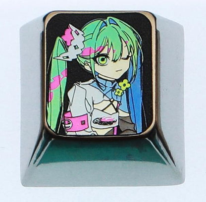 Hatsune Miku, 1U titanium alloy personalized keycap, animation game music culture creative decoration keycap, metal art keycap