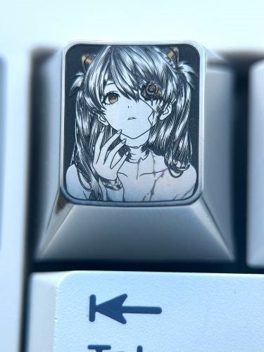 EVA， One eyed Asuka1U titanium alloy personalized keycap, anime, gaming, manga, metal peripheral, cultural and creative keycap