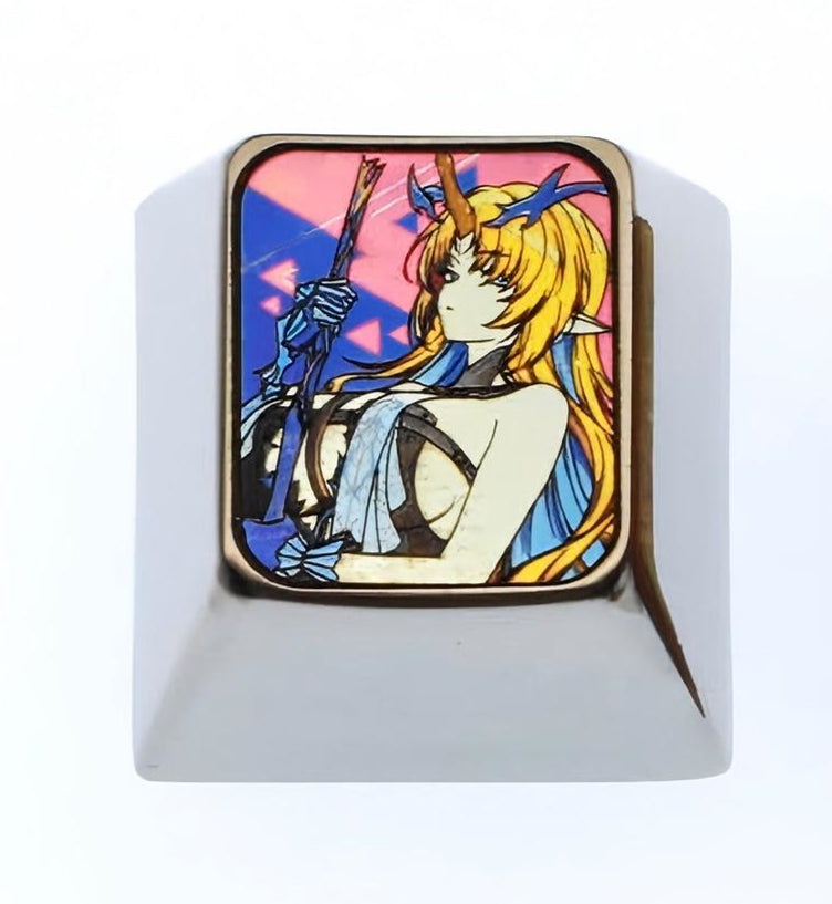 Wuthering Waves, Cartethyia, 1U titanium alloy personalized keycaps, metal carved colored titanium alloy artistic keycaps for anime and game characters.