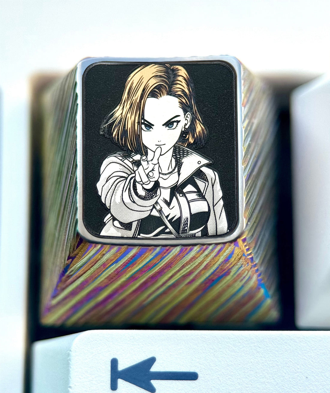 Dragon Ball, Android 18， Titanium alloy 1U personalized keycaps, anime, gaming, cultural and creative metal carved keycaps