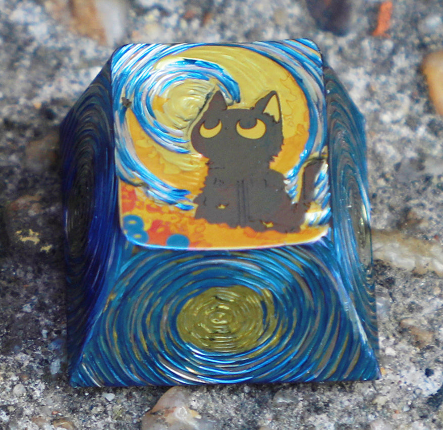 Hand carved titanium alloy, Starry Sky Cat themed personalized keycaps, dreamy art and cultural creative keycaps.
