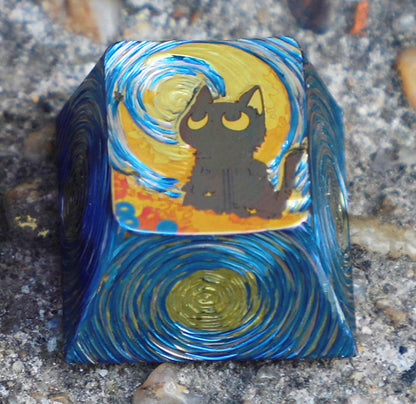 Hand carved titanium alloy, Starry Sky Cat themed personalized keycaps, dreamy art and cultural creative keycaps.