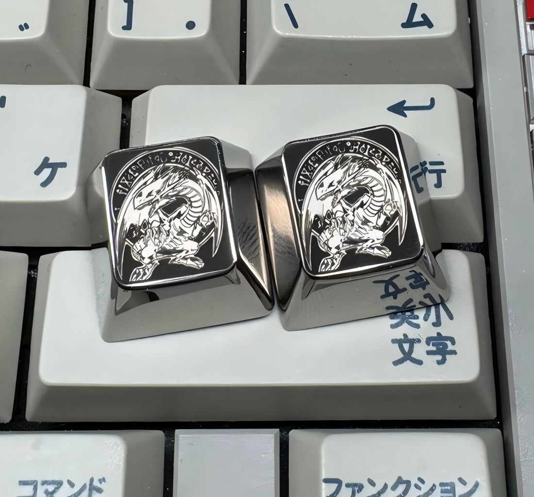 Yu-Gi-Oh! ， Blue Eyes White Dragon, 1U titanium alloy personalized keycaps, carved metal keycaps for anime and gaming peripherals