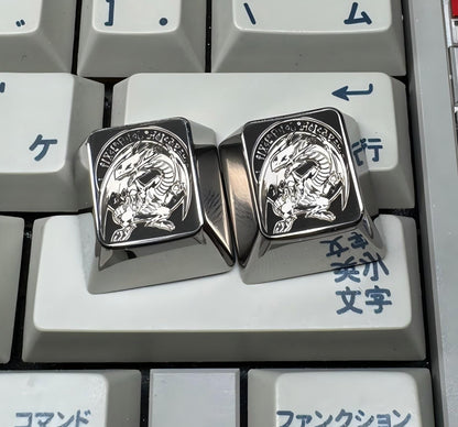 Yu-Gi-Oh! ， Blue Eyes White Dragon, 1U titanium alloy personalized keycaps, carved metal keycaps for anime and gaming peripherals