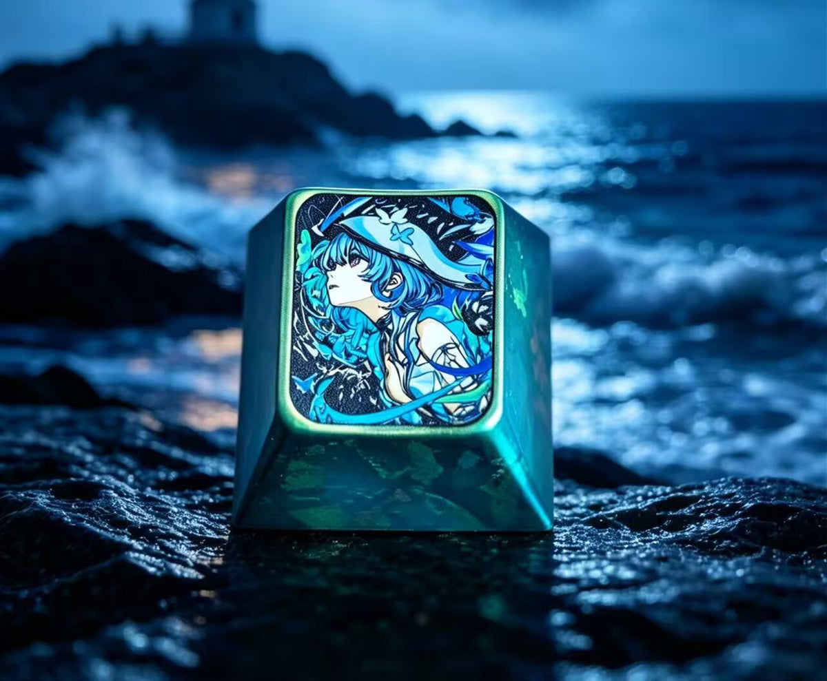Wuthering Waves，The Shorekeeper, 1U Titanium Alloy Metal Personalized Keycaps, Anime game culture creative metal keycaps, mechanical keyboard decorative keycaps