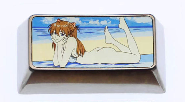 EVA， Beach swimsuit Asuka, 2U titanium alloy personalized keycap, anime game cultural and creative mechanical keyboard decoration keycap
