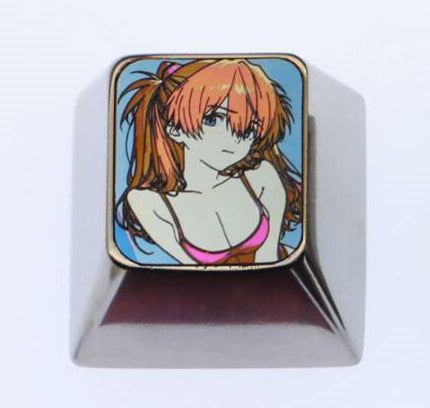 EVA, Asuka, 1U titanium alloy personalized keycaps with optional height, can be used to form directional keys/WASD sets, anime, gaming, cultural and creative decorative keycaps