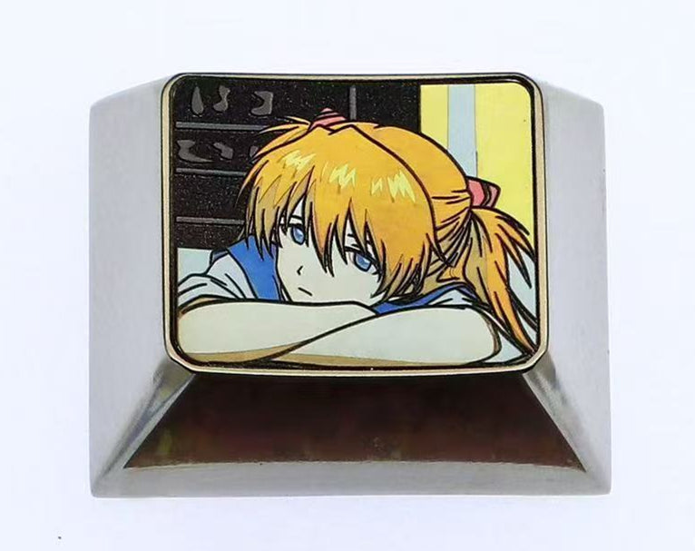 EVA， Asuka, 1.25U titanium alloy personalized keycaps, metal decorative keycaps around anime and game characters