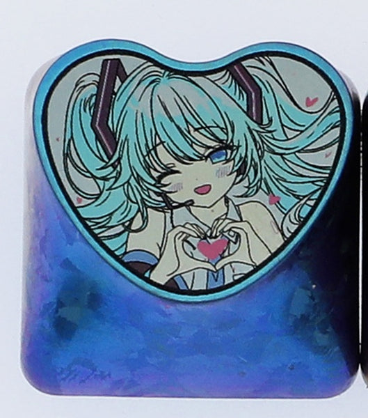 Hatsune Miku/Lilis, 1U heart-shaped titanium alloy personalized key cap, metal decorative key cap animation art key cap