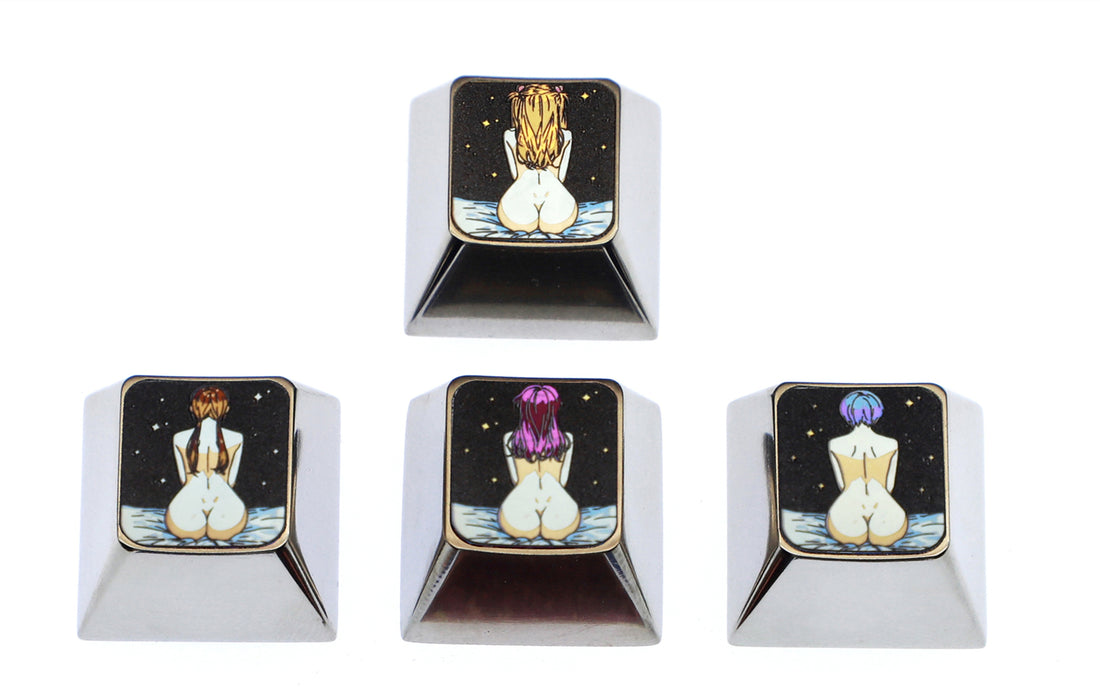 EVA， Sexy Back Series Directional Key Set Combination, Titanium Alloy Personalized Keycaps, Anime Game Culture Creative Metal Carving Decorative Keycaps.