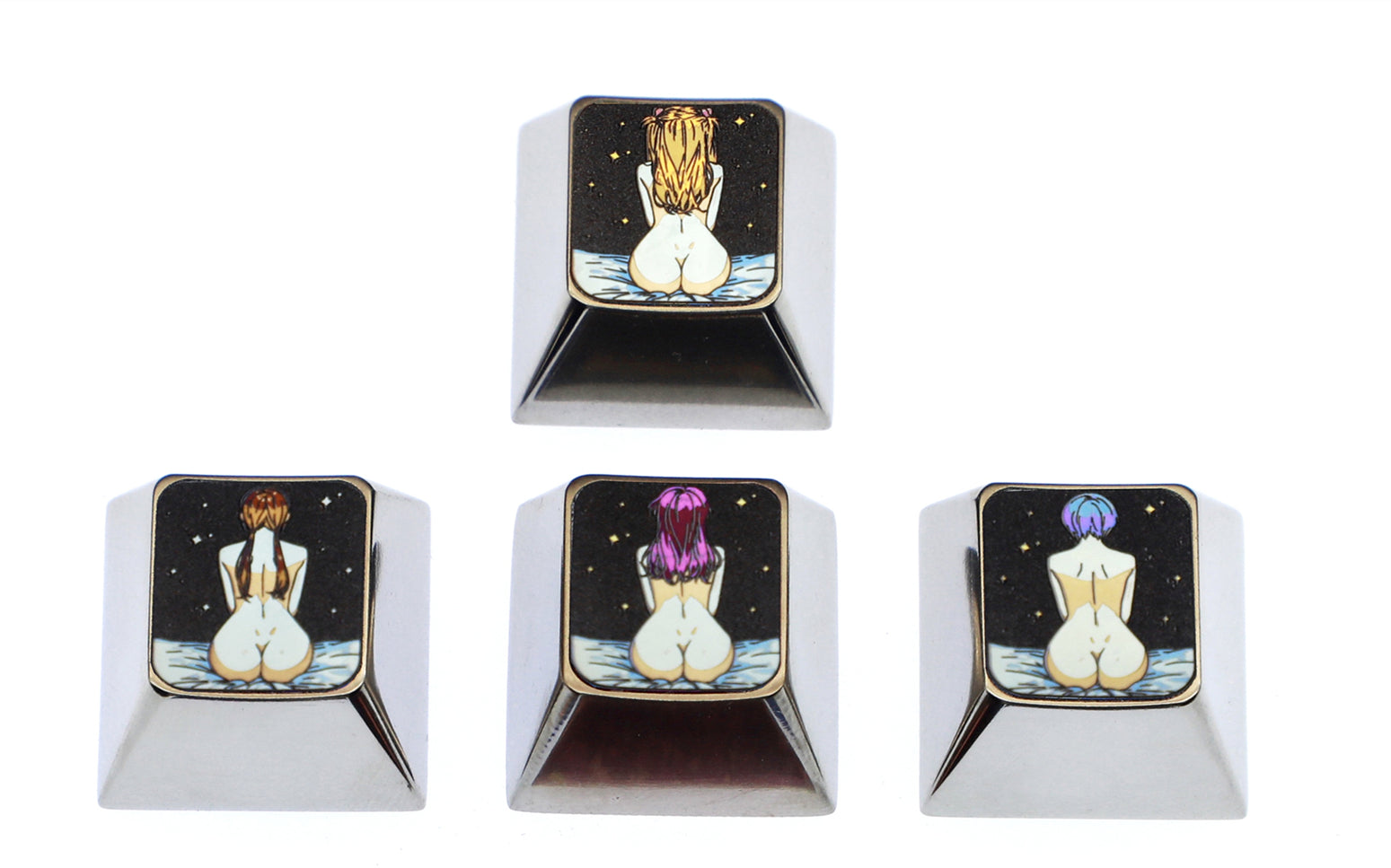 EVA， Sexy Back Series Directional Key Set Combination, Titanium Alloy Personalized Keycaps, Anime Game Culture Creative Metal Carving Decorative Keycaps.