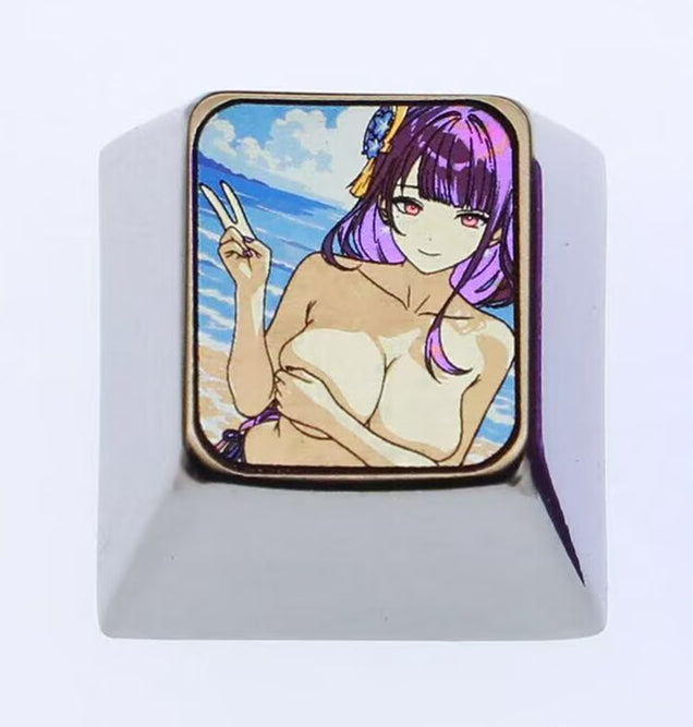 Genshin Impact， Sexy Raiden Shogun, 1U titanium alloy personalized keycap, anime and game creative metal carved keycap