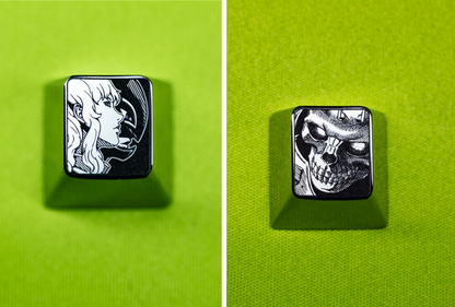 Berserk series, 1U titanium alloy personalized keycaps, innovative metal carved keycaps for anime and gaming culture.