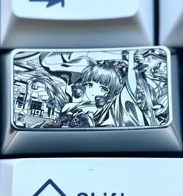 Genshin Impact, Kamisato Ayaka, 1.75U titanium alloy carving, anime and game culture creative metal personalized keycaps.