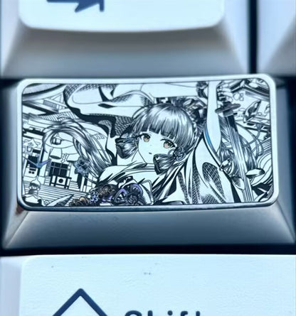 Genshin Impact, Kamisato Ayaka, 1.75U titanium alloy carving, anime and game culture creative metal personalized keycaps.