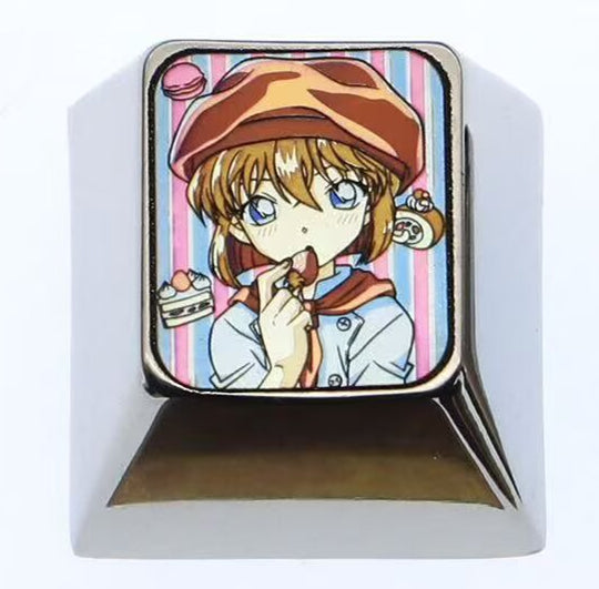 Detective Conan, Anita Hailey, 1U/1.25U titanium alloy personalized keycaps, customized metal carved decorative keycaps for anime and game creativity.