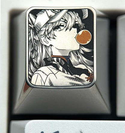 EVA，Asuka， Blowing bubble gum shape, 1U titanium alloy personalized keycap, anime and game culture creative peripheral decorative keycap.