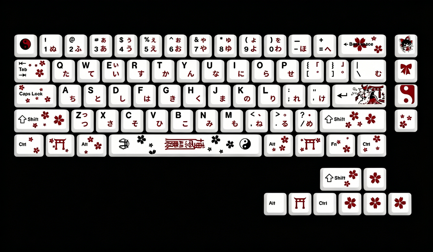 Touhou Project, Hakurei Reimu Theme Design Set Anime Game Personalized Keycaps Original Factory Height PBT Compatible 60 63 64 65 68 75 87