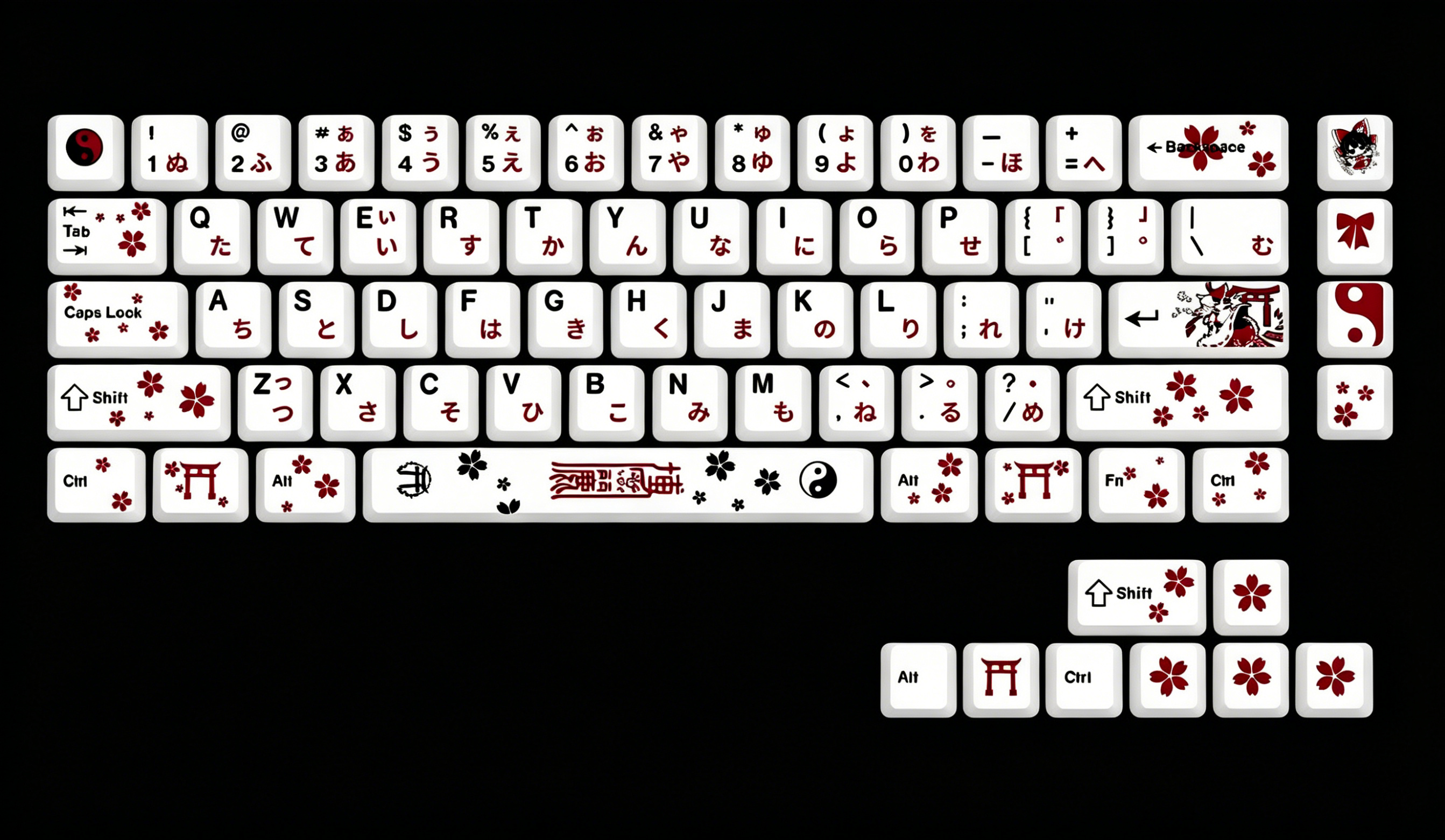 Touhou Project, Hakurei Reimu Theme Design Set Anime Game Personalized Keycaps Original Factory Height PBT Compatible 60 63 64 65 68 75 87
