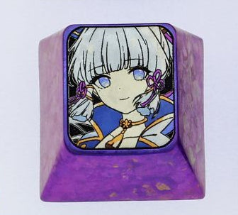 Kamisato Ayaka1u colorful titanium alloy carved personalized keycaps, mechanical keyboard decorative keycaps.