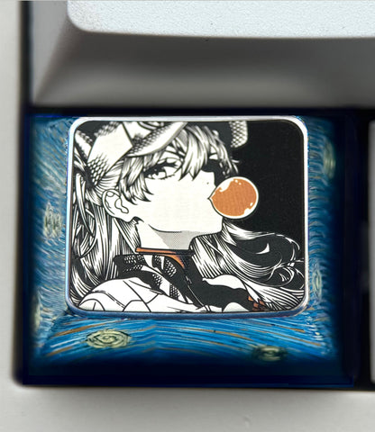 EVA，Asuka， Blowing bubble gum shape, 1.5U titanium alloy personalized keycap, anime and game culture creative peripheral decorative keycap.