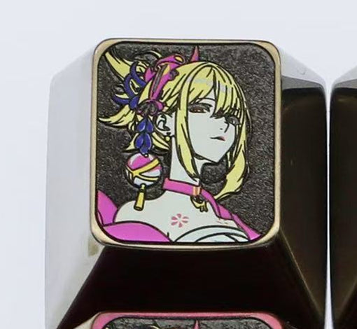 Naganohara Yoimiya two pictures, 1U titanium alloy personalized keycaps, metal gaming keycaps, keyboard decorative keycaps