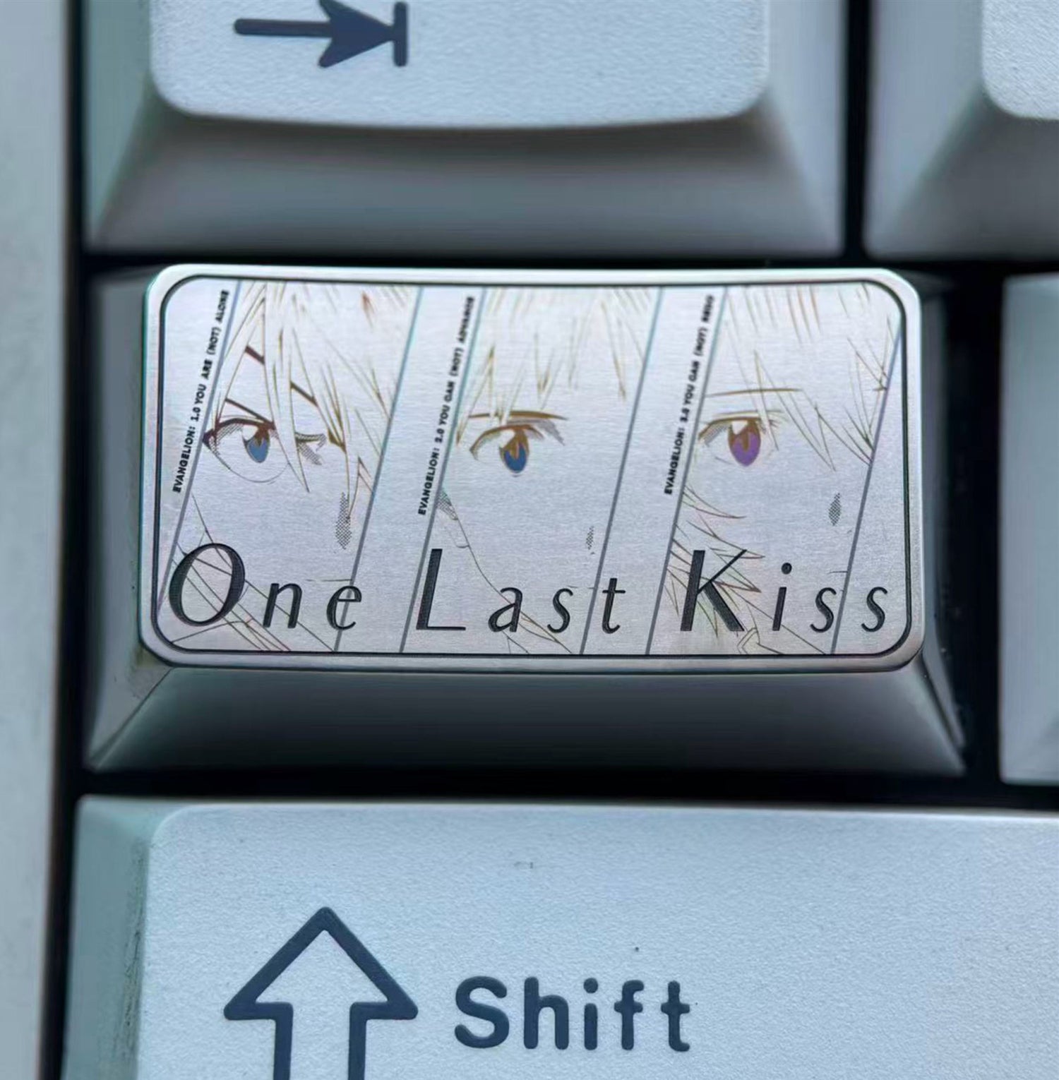 EVA， Protagonist team, ONELASTKIS, 1.75U titanium alloy personalized keycaps, metal carved keycaps for anime, gaming, cultural and creative peripheral.