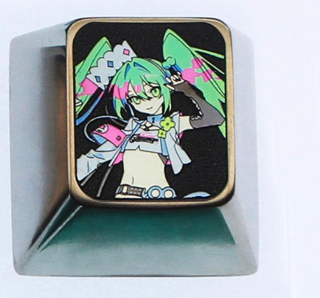 Hatsune Miku, 1U titanium alloy personalized keycap, animation game music culture creative decoration keycap, metal art keycap