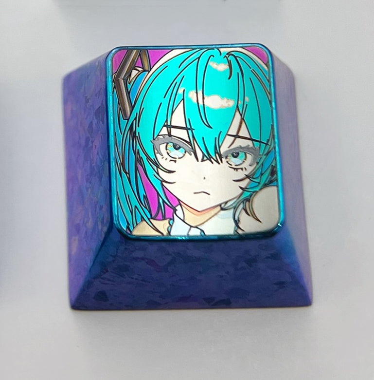 Hatsune Miku, 1U color titanium alloy engraving key cap. Decorative keycaps, personalized keycaps