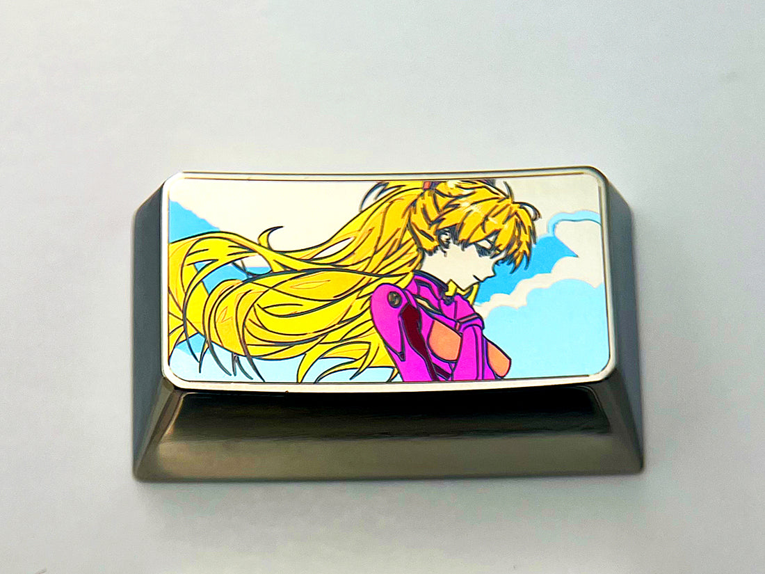 EVA, Asuka ,1.75U color titanium alloy carved keycaps. Decorative keycaps, personalized keycaps