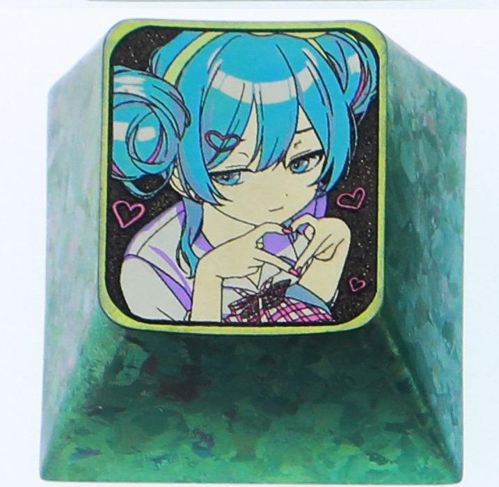 Hatsune Miku theme, 10 styles, highly selectable, 1 U titanium alloy personalized keycap, animation game music culture creative decoration keycap, metal art keycap