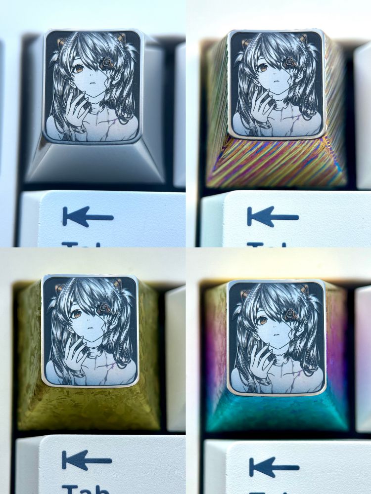 EVA， One eyed Asuka1U titanium alloy personalized keycap, anime, gaming, manga, metal peripheral, cultural and creative keycap