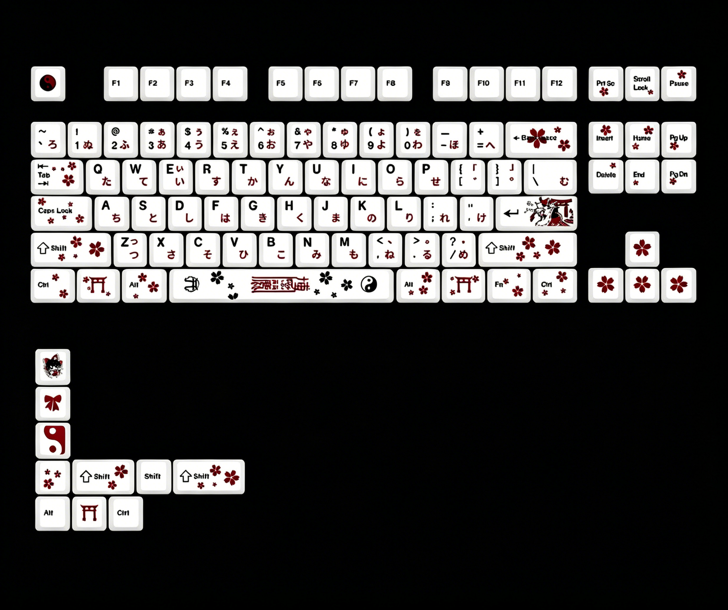 Touhou Project, Hakurei Reimu Theme Design Set Anime Game Personalized Keycaps Original Factory Height PBT Compatible 60 63 64 65 68 75 87