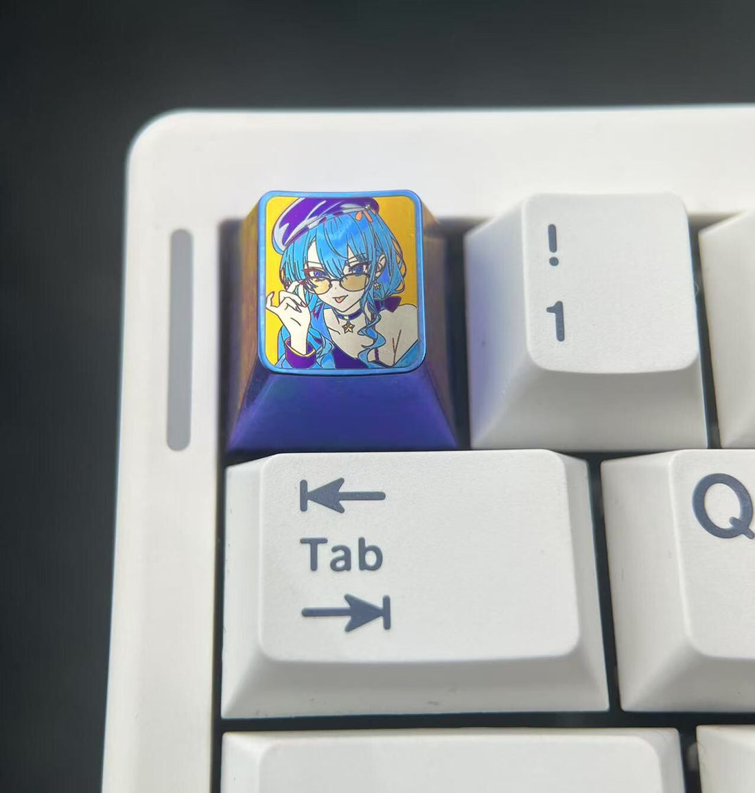Hoshimati Suisei, 1U titanium alloy personalized keycaps, metal keycaps for games, anime, music, and peripheral characters