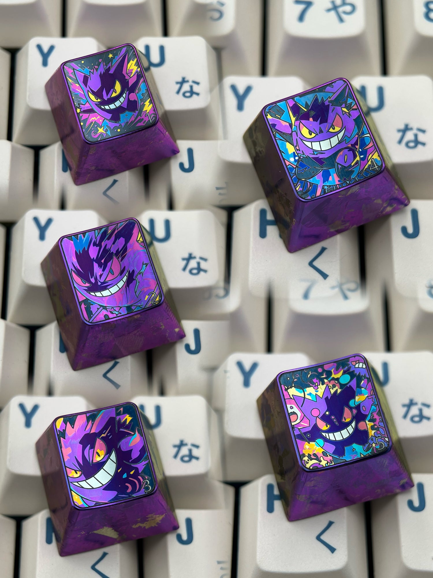Pok é mon series, gengar theme, 5 styles 1 U titanium alloy personalized keycaps, anime and game cultural creative keycaps, mechanical keyboard decorative keycaps