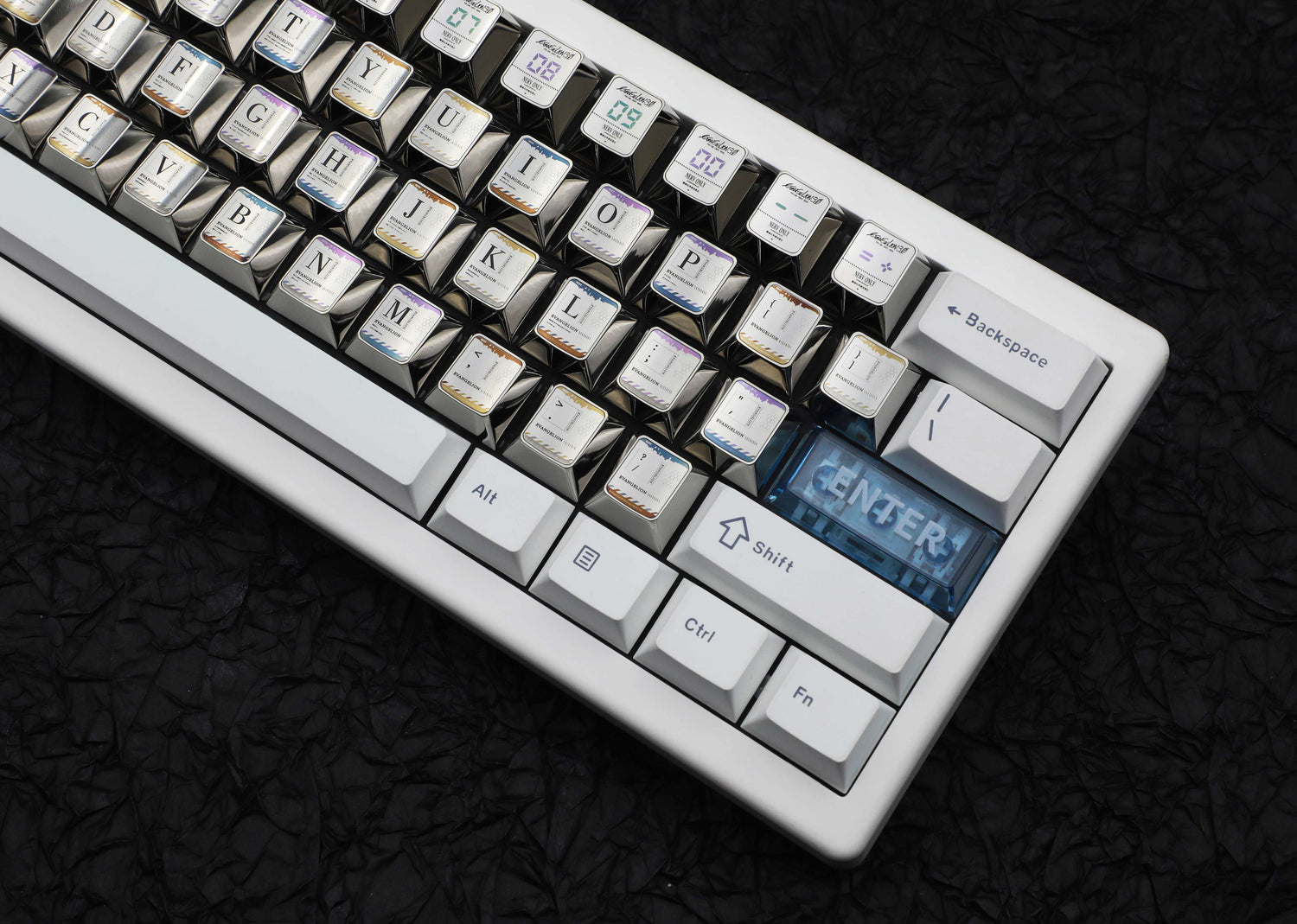 EVA theme, number area+letter area+character area, personalized design titanium alloy keycap set, anime and game culture creative peripheral decorative keycaps.