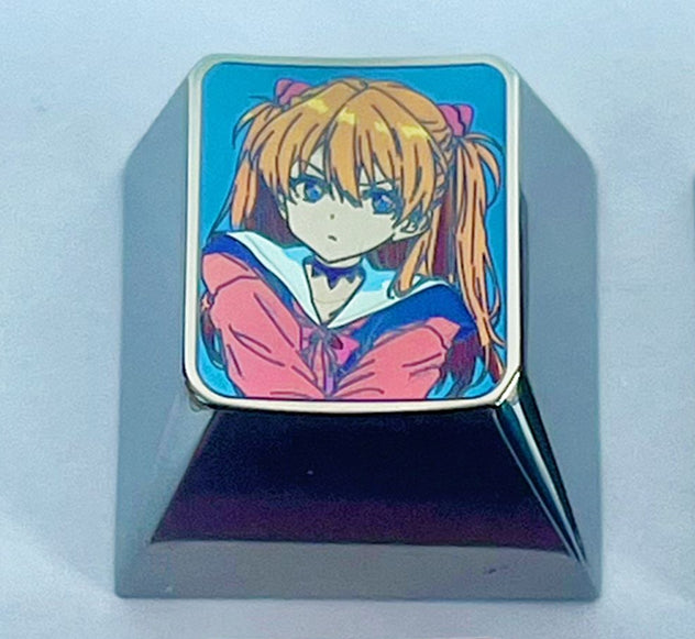 EVA，doujin，Asuka，Ayanami Rei， Titanium alloy personalized keycaps, metal carved anime character decorative keycaps