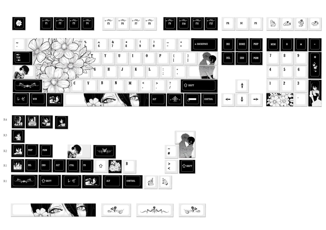 Chainsaw Man, Reze Theme Keycap Two dimensional Anime Peripheral Mechanical Keycap PBT Five sided Heat Sublimation Personalized Keycap Set